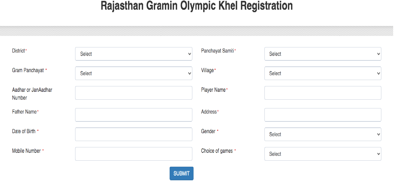 Rajasthan Gramin Olympic Khel Registration From 