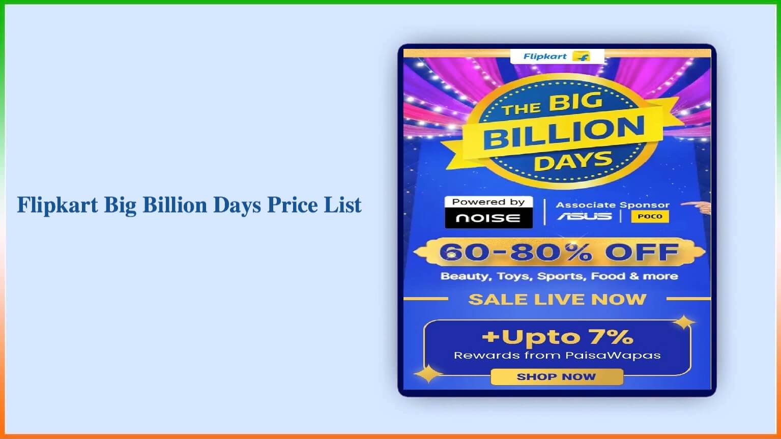 Flipkart Big Billion Days Price List